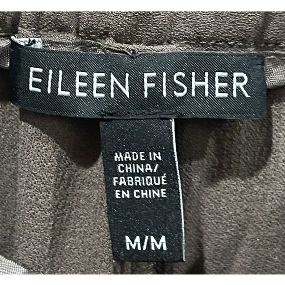 EILEEN FISHER Silk Georgette Crepe Slouchy Brown Pants - Picture 2 of 4